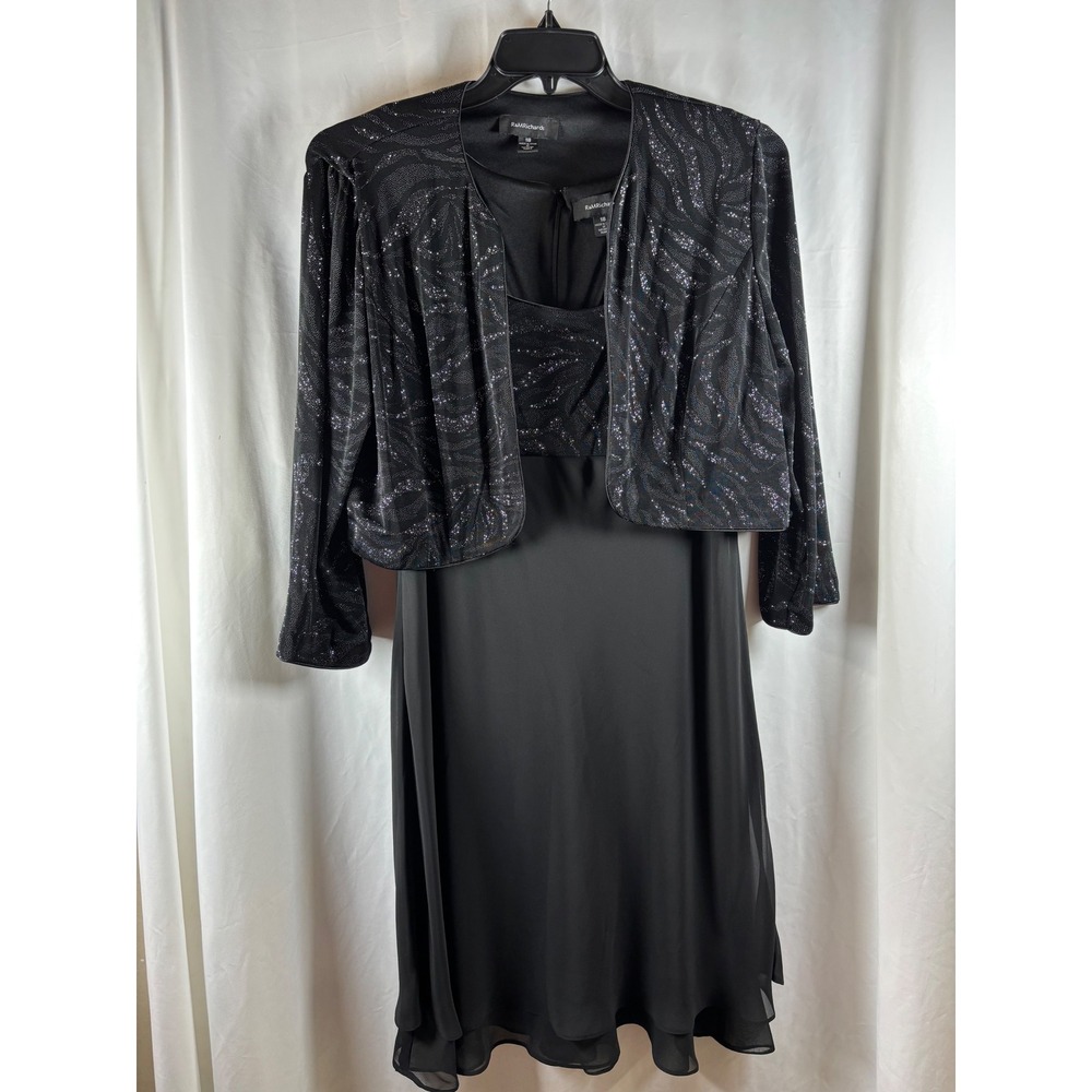 R&M‎ Richards Womens Size 18 Black Glitter 2-Piece Dress and Jacket Set Formal